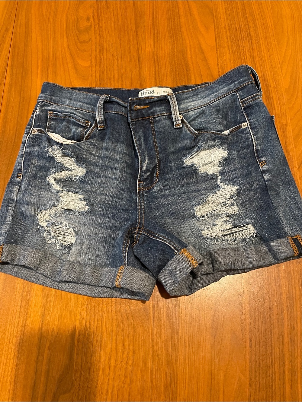 Mudd Distressed Rolled Hem Denim Shorts - Blue